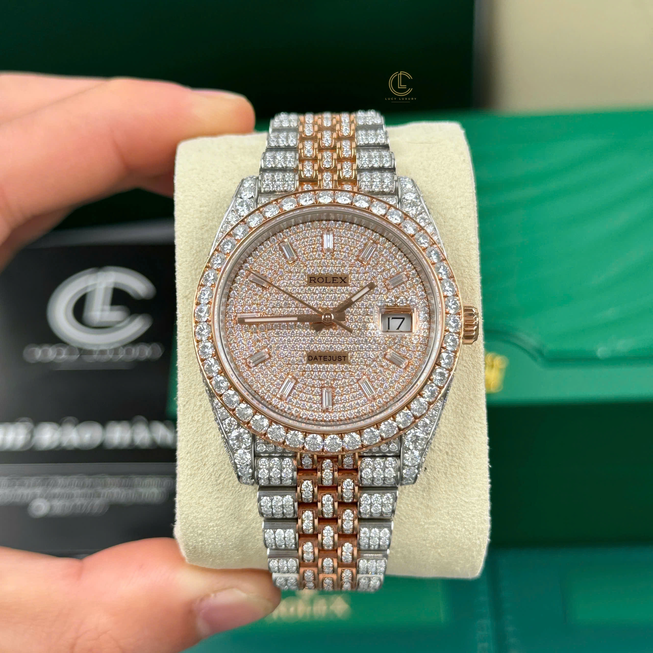 lucytimepieces-com-114 Rolex Datejust 41mm Full Moissanite Hongkong Demi Rose Gold – Handcrafted Diamod - Image 1