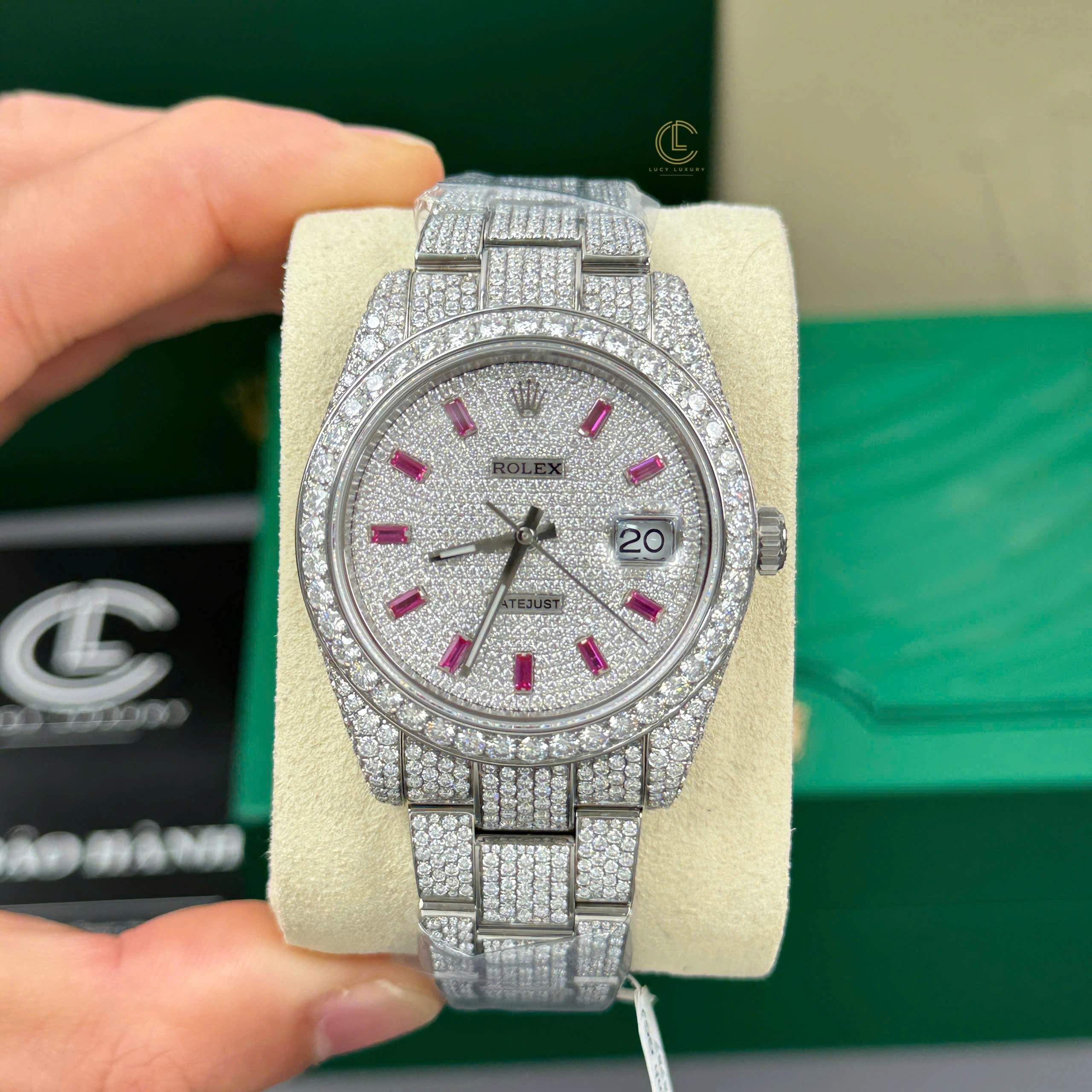 lucytimepieces-com-155 Rolex Datejust 41mm insex Ruby Tím Full Moissanite HongKong – Customize Diamod - Image 1