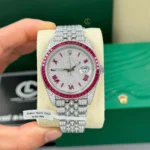 Rolex Datejust 41mm Custom Benzel Sapphire Full Moissanite Hongkong – Customize Diamod - Image 5