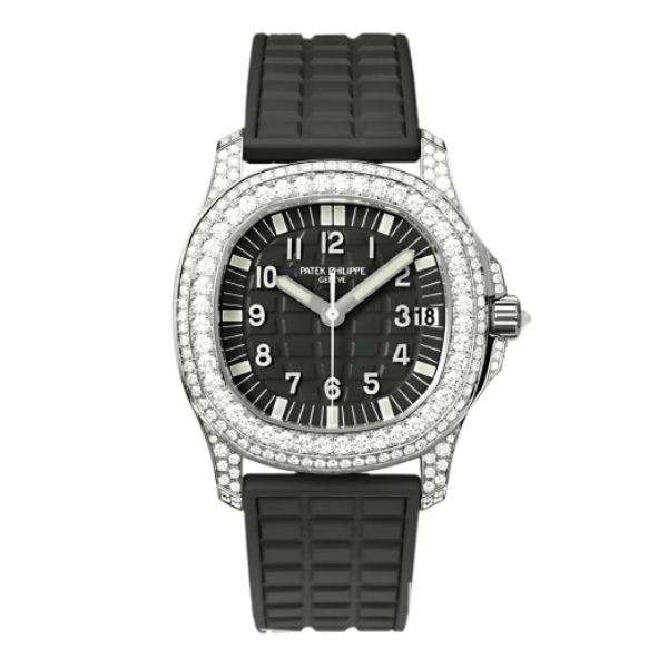 126333-0018-1-1-1 Patek Philippe Aquanaut 5067A-025 35.6mm Black Dial Full Moissanite Steel – Customize Diamod - Image 1