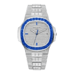 Patek Philippe Nautilus 5711/1A 40mm Demi Baugette Blue Full Moissanite HongKong – Customize Diamod