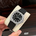 Patek Philippe Aquanaut 5067A-025 35.6mm Black Dial Full Moissanite Steel – Customize Diamod - Image 2