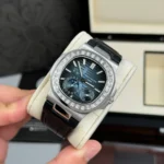 Patek Philippe Nautilus 5722G-001 40mm Custom Moissanite Baugette Blue Dial – Handcrafted Diamond - Image 3