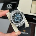 Patek Philippe Nautilus 5722G-001 40mm Custom Moissanite Baugette Blue Dial – Handcrafted Diamond - Image 2