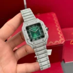 Cartier Santos De Cartier 39.8mm Green Dial Full Moissanite Hongkong –  Customize Diamod - Image 3