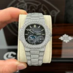Patek Philippe Nautilus 5712/1A 40mm Blue Dial Full Moissanite Hongkong – Customize Diamod - Image 5