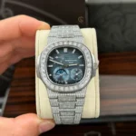 Patek Philippe Nautilus 5712/1A 40mm Custom Full Moissanite Baguette HongKong – Customize Diamod - Image 5