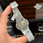 Patek Philippe Nautilus 5712/1A 40mm Custom Full Moissanite Baguette HongKong – Customize Diamod - Image 9