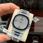 Patek Philippe Nautilus 5711/1A 40mm Demi Baugette Blue Full Moissanite HongKong – Customize Diamod - Image 4