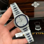 Patek Philippe Nautilus 5711/1A 40mm Demi Baugette Blue Full Moissanite HongKong – Customize Diamod - Image 2