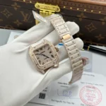 Cartier Santos de Cartie Larger Full Diamond Rose Gold 39.8mm – Handcrafted Diamod - Image 3
