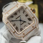 Cartier Santos de Cartie Larger Full Diamond Rose Gold 39.8mm – Handcrafted Diamod - Image 5