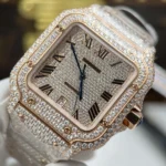 Cartier Santos de Cartie Larger Full Diamond Rose Gold 39.8mm – Handcrafted Diamod - Image 6