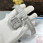Cartier Santos de Cartie Larger Full Diamond 39.8mm – Handcrafted Diamod - Image 3